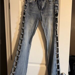 Stylish Blue Women's Jeans with Side Cutouts